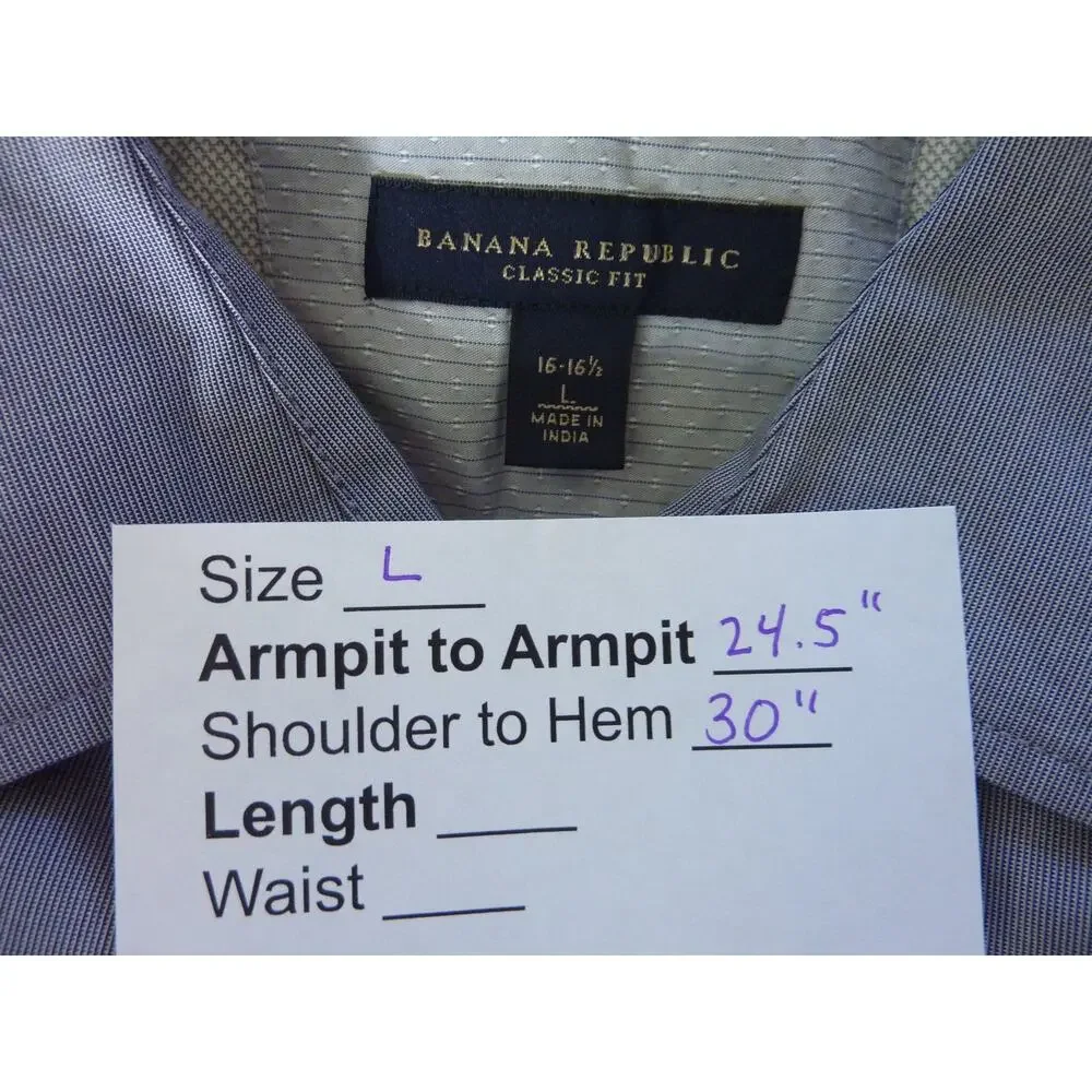 Womens Banana Republic Shirt Button Down Grey Striped L Long Sleeve Cotton